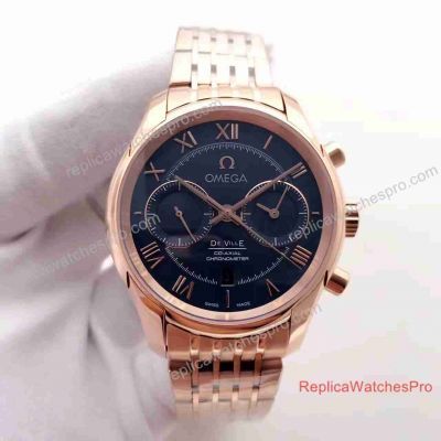 Swiss Copy Omega De Ville Chronograph Mens Watch Rose Gold 42mm